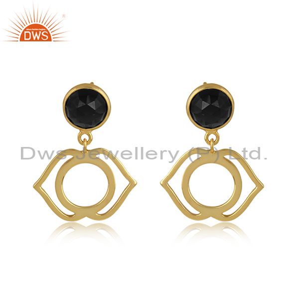 Ajna chakra earring in yellow gold on silver 925 with black onyx