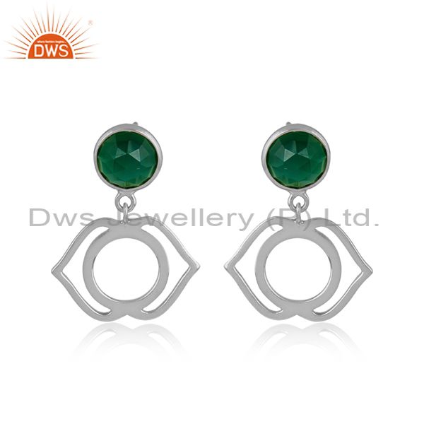 Designer ajna chakra earring in silver 925 with green onyx