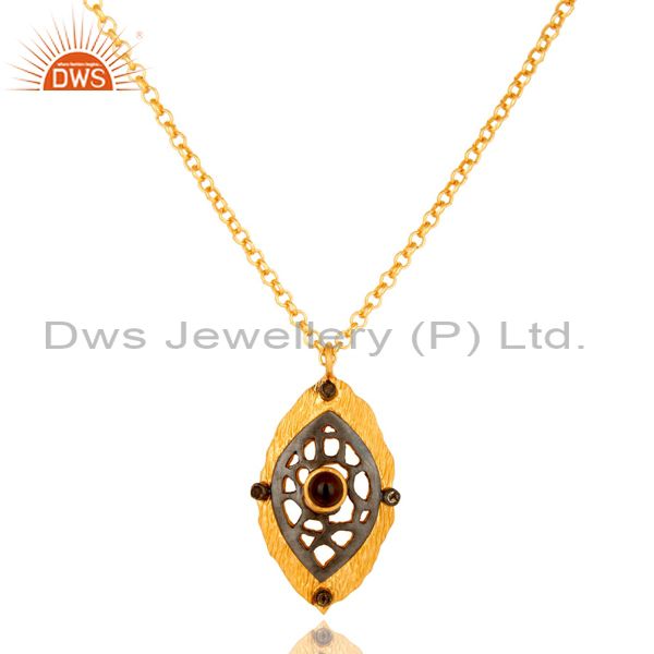 22k yellow gold plated sterling silver smoky quartz designer pendant with chain