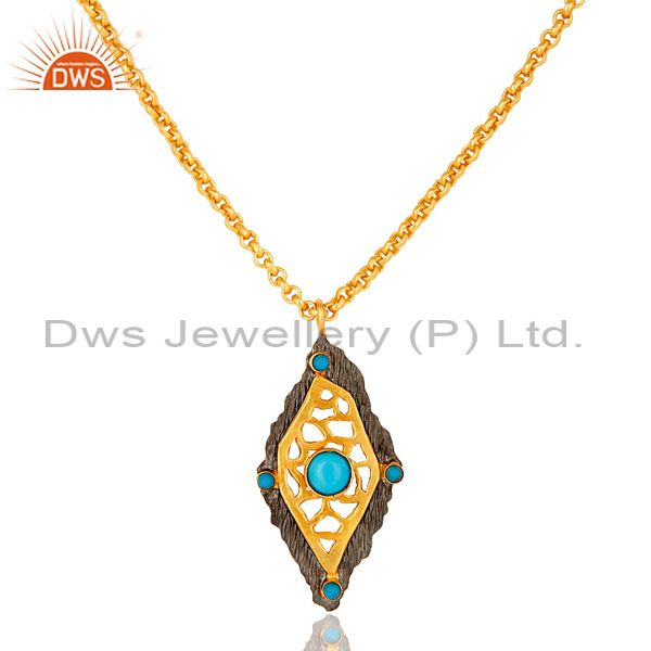 18k gold plated turquoise metrix art deco pendant necklace with chain