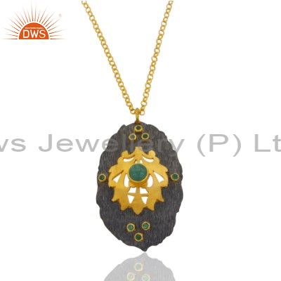 Natural gemstone green emerald 1.33cts 18k yellow gold gp designer pendant jewel