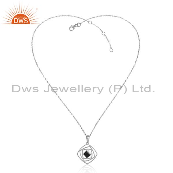 Black onyx gemstone designer sterling silver girls chain pendants