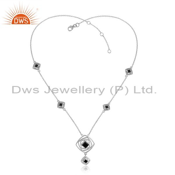 Black onyx gemstone designer fine silver chain pendant necklaces