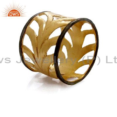 22K Yellow Gold Plated Sterling Silver Filigree Wide Band Ring