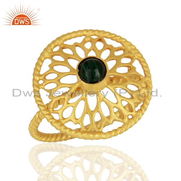 Gold Plated Malachite Gemstone 925 Silver Ring Jewelry Supplier