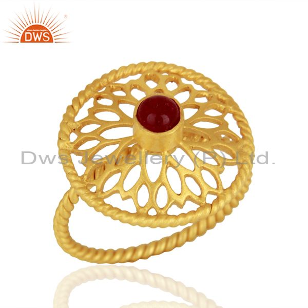 Red Aventurine Gemstone Gold Plated Silver Rings Jewelry Manufacturer