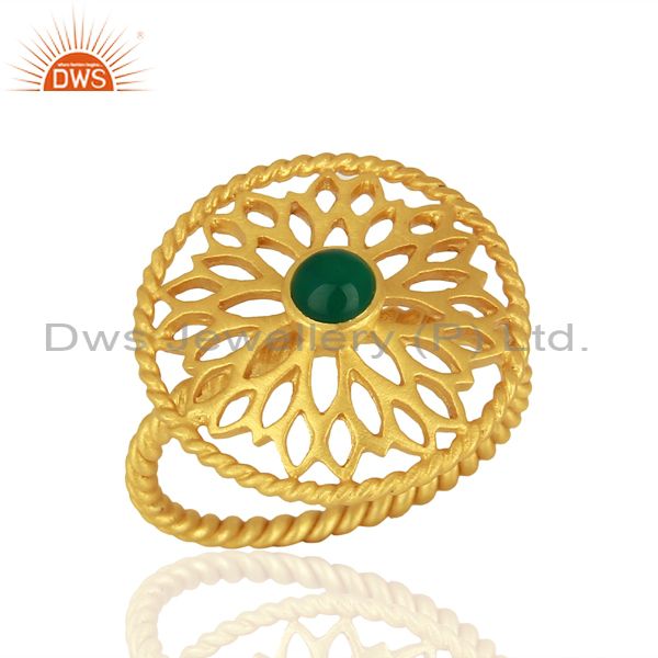 Natural Green Onyx Gemstone Gold Plated Silver Fashion Ring Supplier