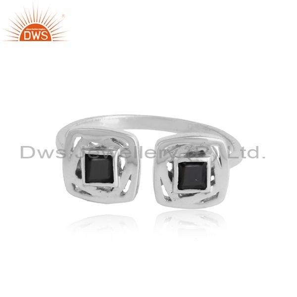 Designer Sterlling Silver Adjustable Ring With Black Onyx