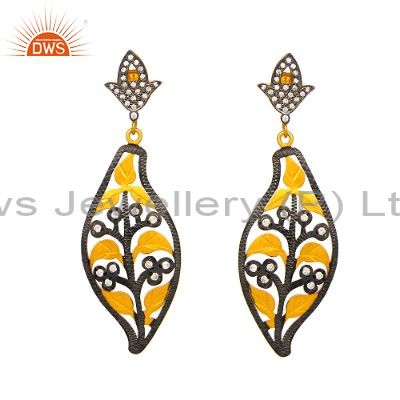 Oxidized And 18K Gold Plated Sterling Silver White Zircon Designer Earrings