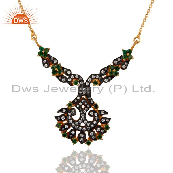 Designer inspired 18k gold on 925 sterling silver white zircon pendant necklace