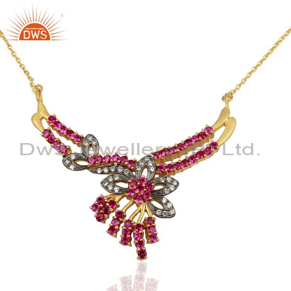 Sterling silver with gold plated mix color cubic zirconia prong setting necklace