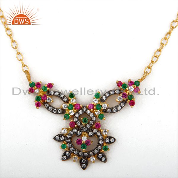 18k yellow gold plated multi-colored cubic zirconia necklace fashion jewelry