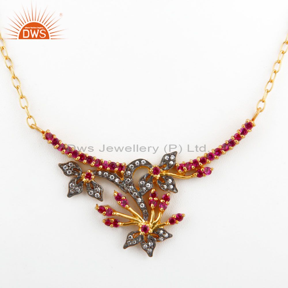 18k yellow gold plated multi-colored cubic zirconia antique style necklace