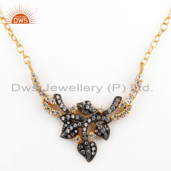 16" inch 18k gold plated ladies white zircon pendant fashion floral design chain necklace