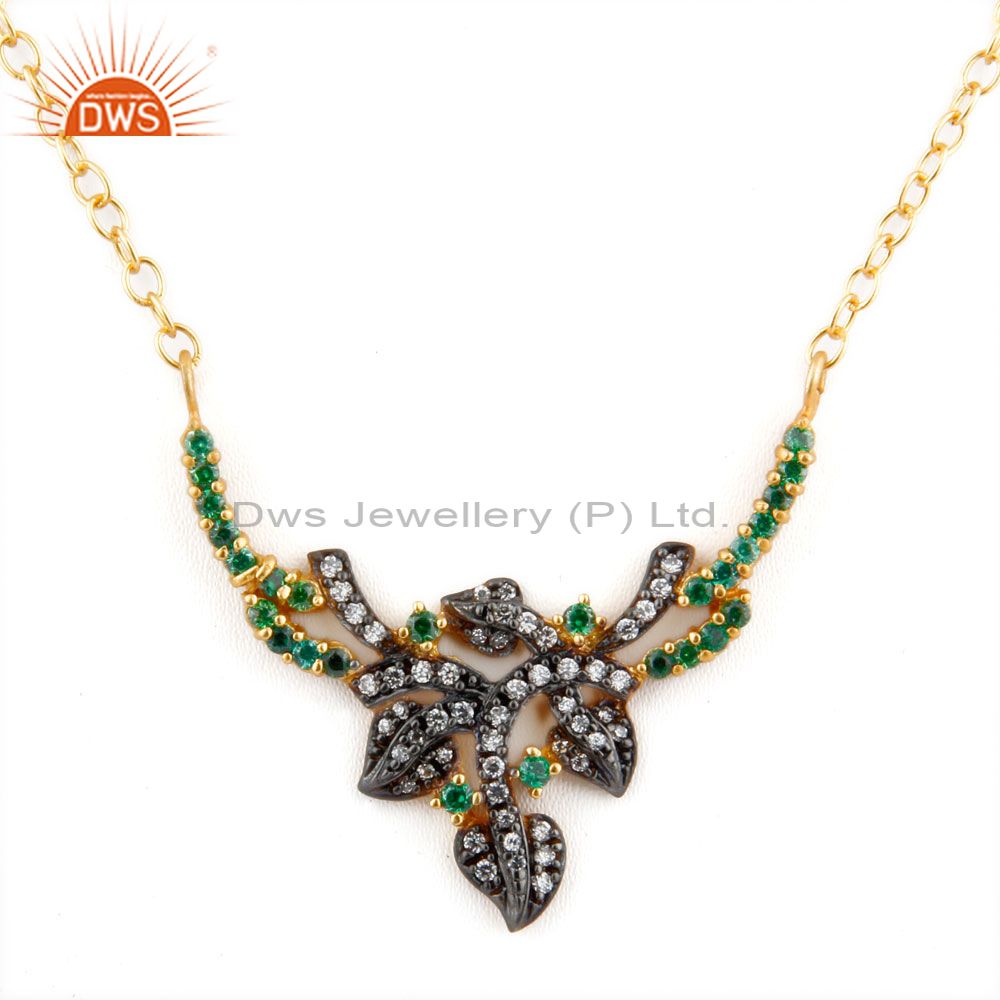 Emerald green cubic zirconia 18k yellow gold plated ladies fashion necklace