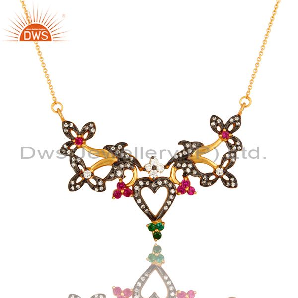 18k yellow gold plated sterling silver cubic zirconia designer fashion necklace