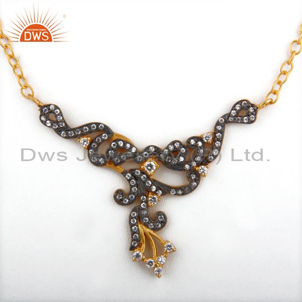 Designer cubic zirconia ladies fashion necklace with yellow gold plated