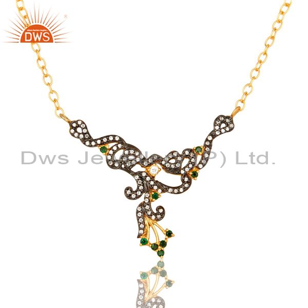 18k yellow gold plated brass cubic zirconia fashion designer necklace