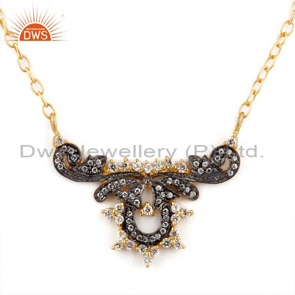18k yellow gold plated designer cubic zirconia women fashion necklace