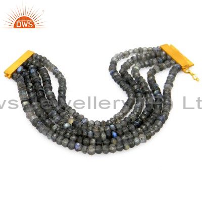 18k gold plated sterling silver labradorite gemstone beads multi strand bracelet
