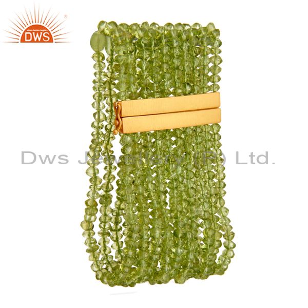 Natural peridot gemstone multi-strand bracelet with gold plated 925 silver clasp