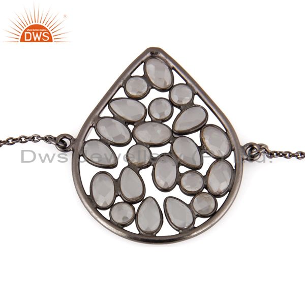 Oxidized sterling silver white cubic zirconia fashion chain bracelet jewelry