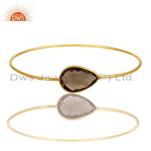 14k gold plated sterling silver faceted smokey quartz sleek bangle