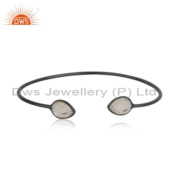 Crystal quartz black 925 silver cuff bangle manufacturer jewelry india