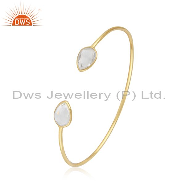 14k gold plated sterling silver crystal quartz simple cuff bangle manufacturer