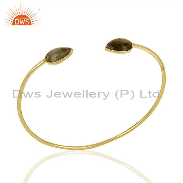 Gold plated silver designer labradorite gemstone cuff bangle jewelry
