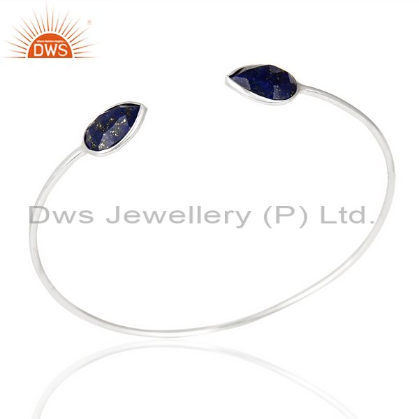 Lapis adjustable openable white rhodium 92.5 sterling silver bangle
