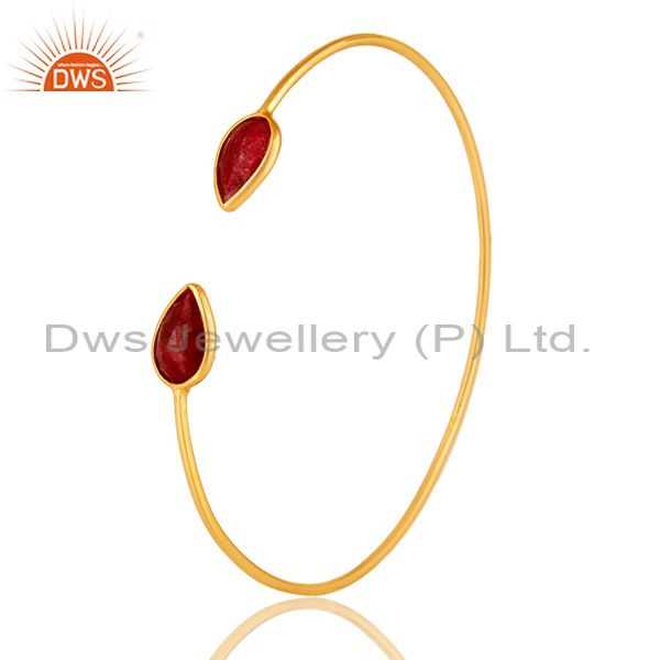 14k gold plated sterling silver red corundum sleek adjustable bangle bracelet