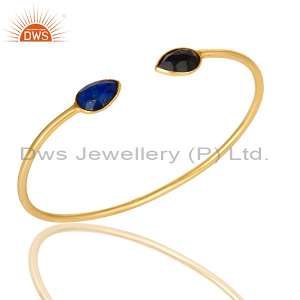 22k yellow gold plated sterling silver lapis lazuli and black onyx open bangle
