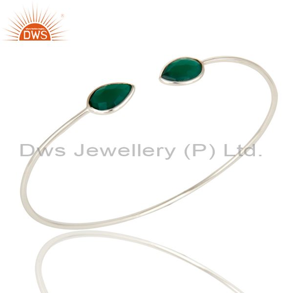 Natural green onyx gemstone solid 925 sterling silver adjustable bangle