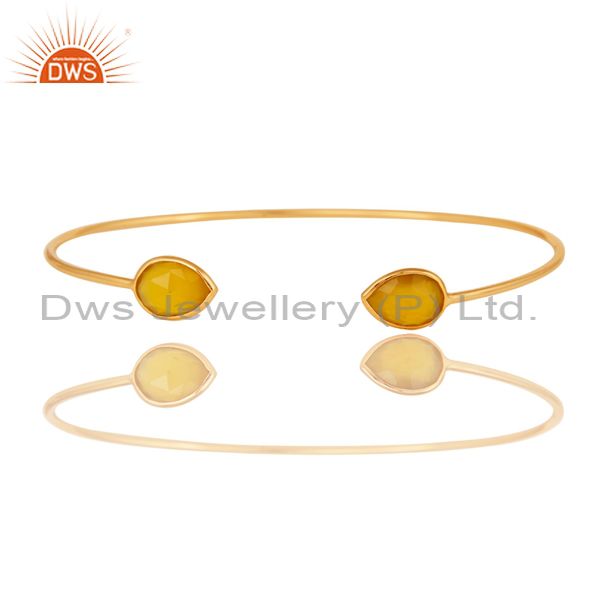 Faceted dyed yellow chalcedony 18k gold over sterling silver adjustable bangle