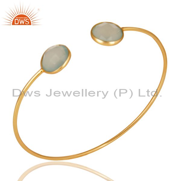 Faceted dyed chalcedony 18k gold over 925 sterling silver adjustable bangle
