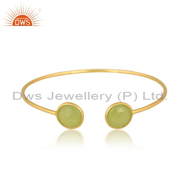18k gold plated 925 silver chalcedony gemstone adjustable cuff bracelet supplier