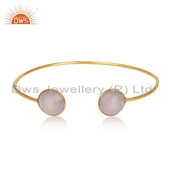 Handmade 18k gold plated 925 silver chalcedony gemstone cuff bracelet wholesale