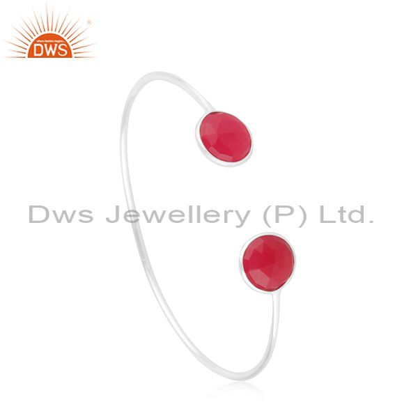 Pink chalcedony gemstone fine sterling silver simple cuff bracelet manufacturer