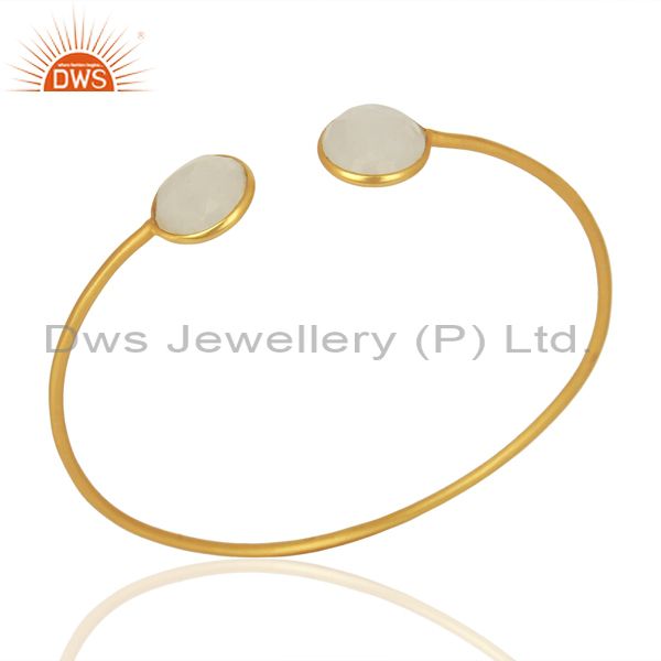Rainbow moonstone yellow gold plated sterling silver cuff bangle