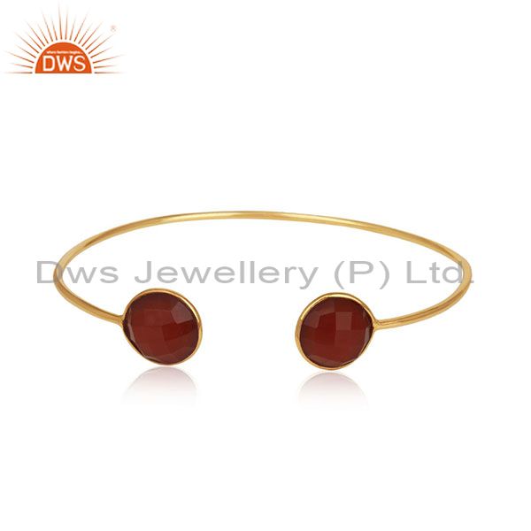 Red onyx gemstone 925 silver gold plated cuff bracelet manufacturer
