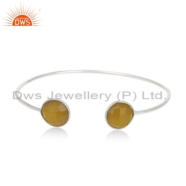 Yellow chalcedony gemstone 925 sterling silver cuff bracelet wholesale