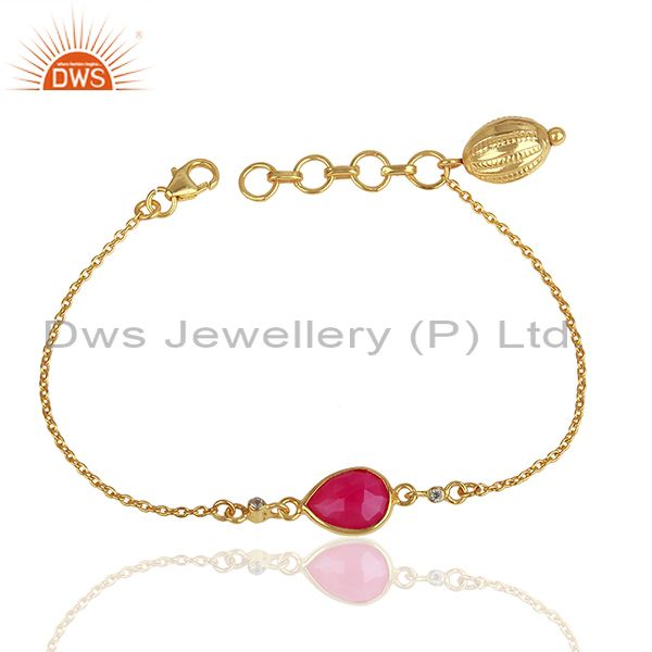 14k yellow gold plated sterling silver pink chalcedony and white topaz bracelet