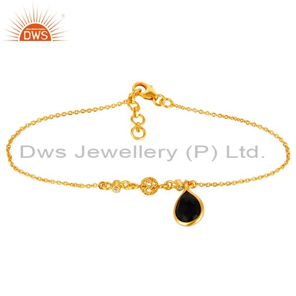 18k gold plated sterling silver white topaz and black onyx charms bracelet