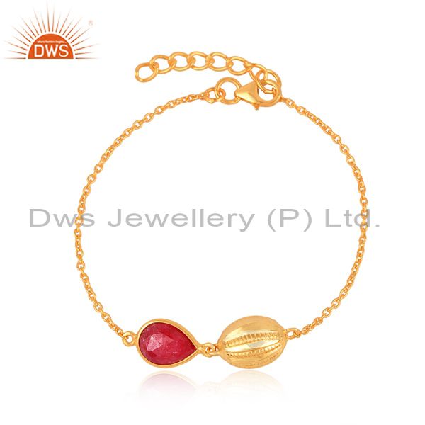 18k yellow gold plated sterling silver natural ruby designer chain bracelet