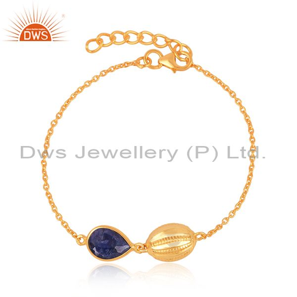 18k yellow gold plated sterling silver blue sapphire designer chain bracelet