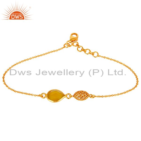 18k yellow gold plated sterling silver yellow chalcedony designer chain bracelet
