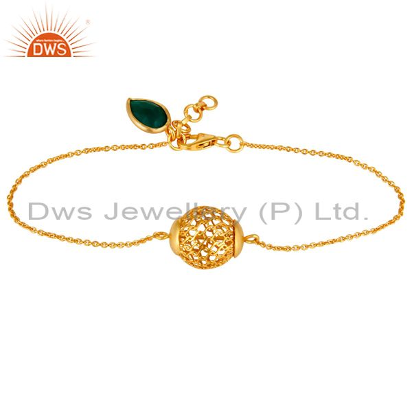 18k yellow gold plated sterling silver green onyx designer chain bracelet