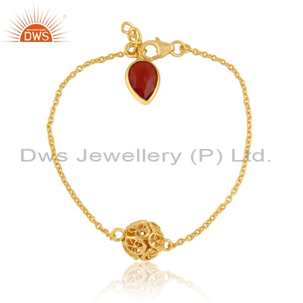 Red onyx designer gold plated silver chain bracelet jewelry wholesale