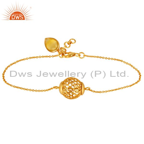 18k gold plated sterling silver yellow moonstone designer chain bracelet